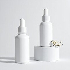 Minimalist White Dropper Bottles for Skincare and Cosmetics Product Mockup.