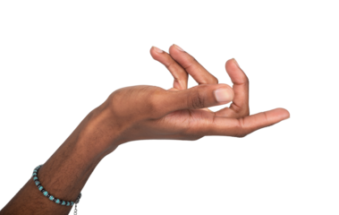 Hand in elegant curved gesture with soft motion, fingers delicately posed in graceful expression,