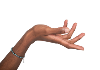 Hand open with curved fingers in graceful pose, palm raised as if presenting or offering invisible