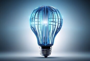 Obraz premium A glowing, stylized lightbulb with a wireframe design, radiating energy.