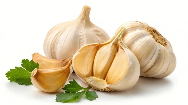 garlics isolated on white background orbit video