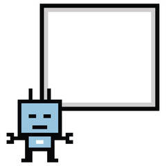 Cartoon pixel art of humanoid robot or ai learning robotic chat bot machine business vector character automation background 8 bit artificial intelligence.