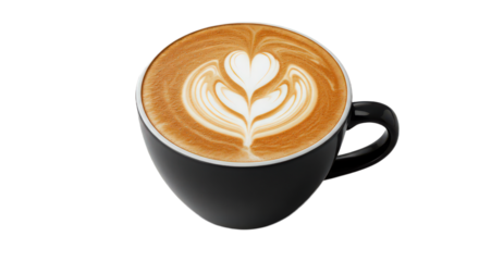 Top view of a cappuccino with a tulip latte art design isolated on transparent background, perfect for coffee lovers