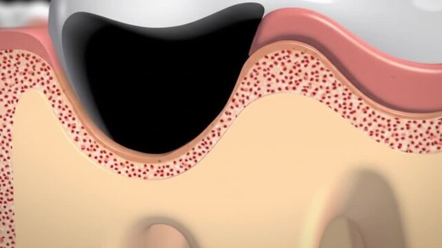 3D medical animation of a deep dental cavity causing a painful toothache.