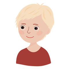 Blond Boy Portrait vector illustration, Light-Haired Child Face, Young Boy profile. Cute, Happy face, Boy's avatar 