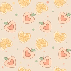 Seamless romantic pattern with soft pink and peach hearts arranged on dark background for Valentine love themed modern decorative design