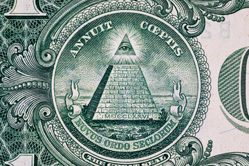 Fragment of 1 US dollar banknote for design purpose. United States of America