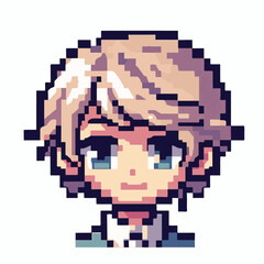 Pixel Art Illustration of Anime-Style Character with Blonde Hair