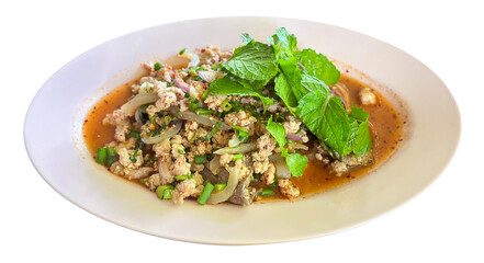 Thai-Style Spicy Minced Pork Salad Isolated on Transparent Background