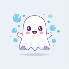 Happy ghost with bubbles with transparent background