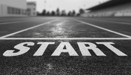 Starting Fresh: Beginning Anew On A White Blank Canvas, With The First Steps On A Running Track In A Stadium Captured From Above.