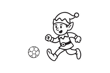 Line art Elf playing football icon illustration on white background.
