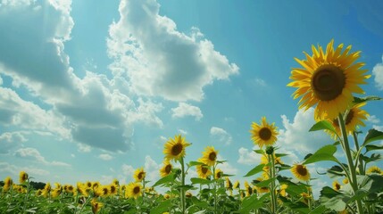 Sunny Spring & Summer Meadows: Yellow Sunflowers, Blue Skies, and Bees in Rural Flower Fields & Gardens
