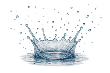 Water splash crown forming, creating ripples and falling drops, clean fresh liquid on transparent background