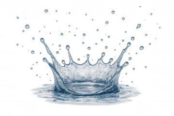 Water splash crown forming, creating ripples and falling drops, clean fresh liquid on transparent background