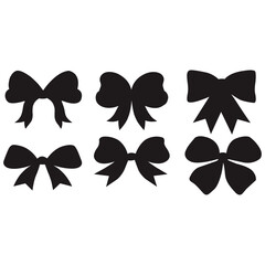Ribbon bow silhouette vector set. Decorative bow shapes collection. Black gift bow icons and festive ribbon design elements isolated on white background