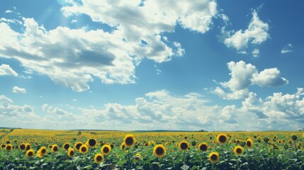 Sunny Spring & Summer Meadows: Yellow Sunflowers, Blue Skies, and Bees in Rural Flower Fields & Gardens