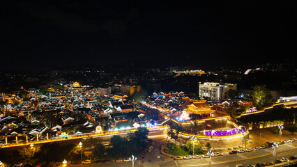 Aerial photography of the night view of Xichang Ancient City in China