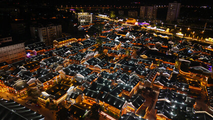 Aerial photography of the night view of Xichang Ancient City in China