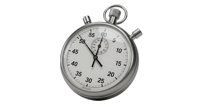 Close up of a silver stopwatch isolated on transparent background, a classic tool for measuring time precisely - Powered by Adobe