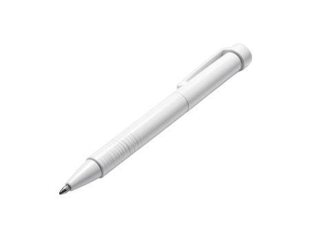 White pen, cap on, angled view, smooth lines