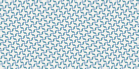 Seamless Layered Geometric Woven Pattern. Modern vector background with interlocking lines and hexagonal symmetry, perfect contemporary textiles. Blue teal 051