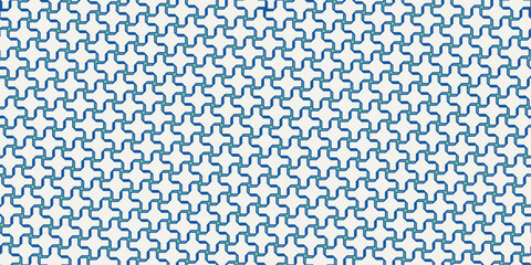 Seamless Woven Geometric Cross Pattern. Interlocking Ribbon Lines. Modern abstract vector, ideal for wallpapers, textiles, packaging, digital backdrop. Blue teal 052