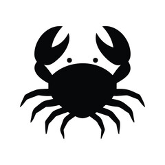 Crab with two large claws raised, rounded body, eight legs, and small circular eyes.
