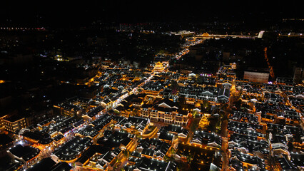 Aerial photography of the night view of Xichang Ancient City in China