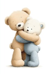 Obraz premium Two cute, fluffy teddy bears embrace each other, showcasing love and friendship with their soft, textured fur.