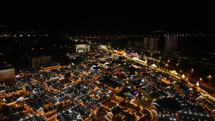 Aerial photography of the night view of Xichang Ancient City in China