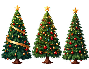 PNG Festive Christmas tree illustrations, element set on transparent background