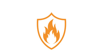 Fire protection shield logo, flame safety symbol, fire resistance icon, orange shield with flame illustration, security and hazard prevention concept, safety design vector