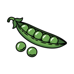 green peas in pods flat vector illustration