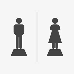 Islamic prayer rooms for men and women, separate musalla areas in mosque interior. Black icon vector illustration
