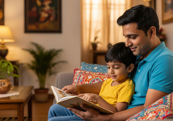 Father And Son Reading Together