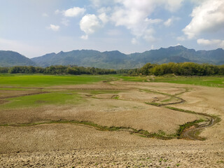 View of the Krisak reservoir which is experiencing drought due to the long dry season,Krisak...