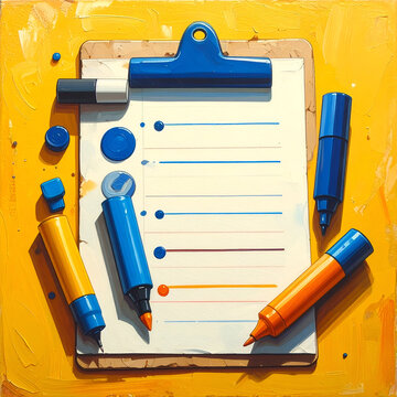 Illustrated Clipboard with Checklist and Abstract Yellow Background