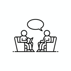 Two people sitting in chairs talking with a speech bubble above them