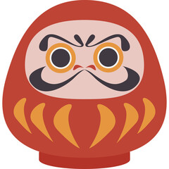 Traditional red daruma doll with expressive face and orange accents on a clean white background symbolizing perseverance and good luck