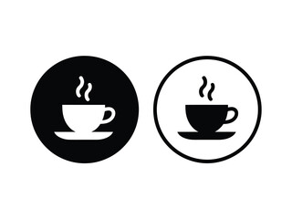 Two steaming coffee cup icons one black and one white