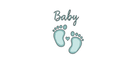 Baby boy footprints vector illustration. Newborn feet with a heart. Cute aqua blue design for baby shower, gender reveal party, expecting parents, birth announcement card.