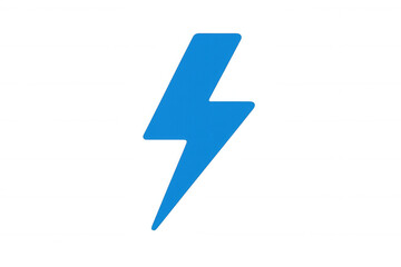 Blue lightning bolt icon representing electric power, energy, and speed on transparent background
