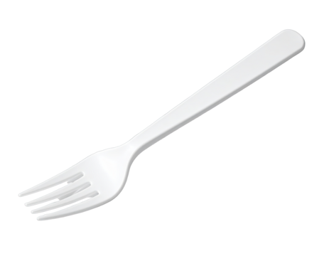 White, shiny fork with four tines on a black background