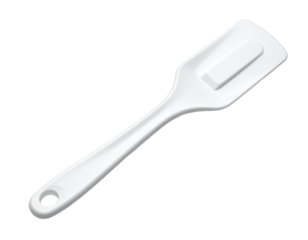 White spatula with handle, cutout for hanging