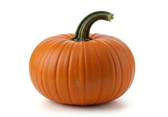 Obraz premium A bright orange pumpkin with a green stem isolated on white background