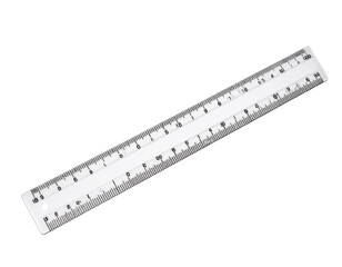Clear ruler with black markings, on a black background