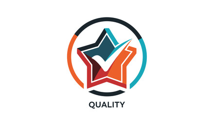 Quality control check mark logo. Star with checkmark icon for best standard symbol. Premium product certified sign. Guarantee and assurance vector illustration for business.