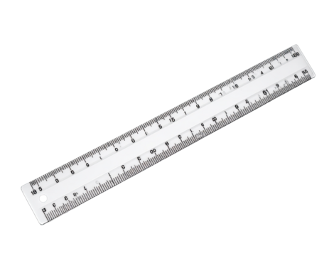 Clear ruler with black markings, on a black background