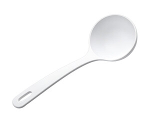 Simple white plastic spoon on solid black background